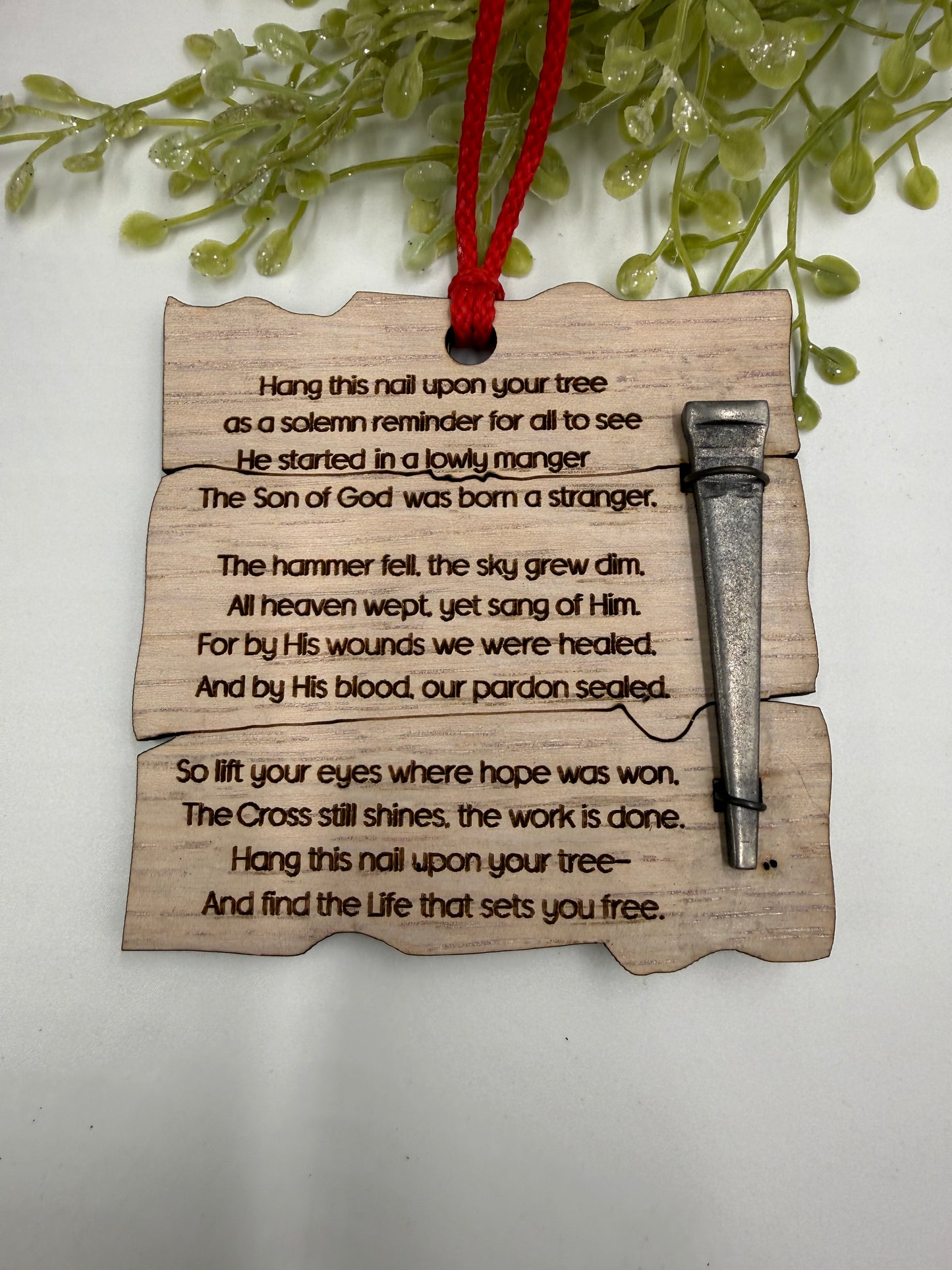 Wooden Jesus Nail Christian Christmas Ornament – Laser Cut Religious Holiday Faith Based Decoration