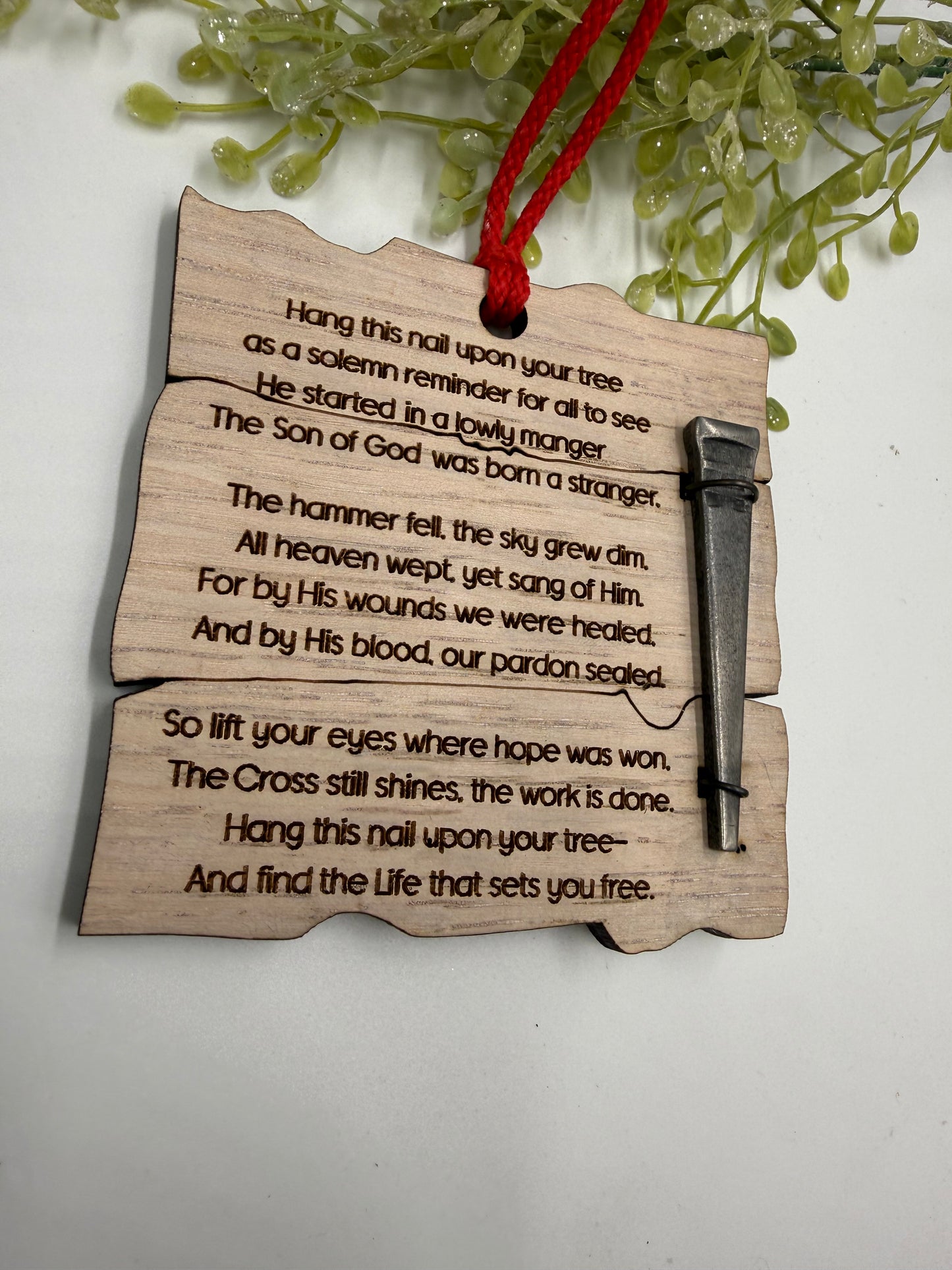 Wooden Jesus Nail Christian Christmas Ornament – Laser Cut Religious Holiday Faith Based Decoration