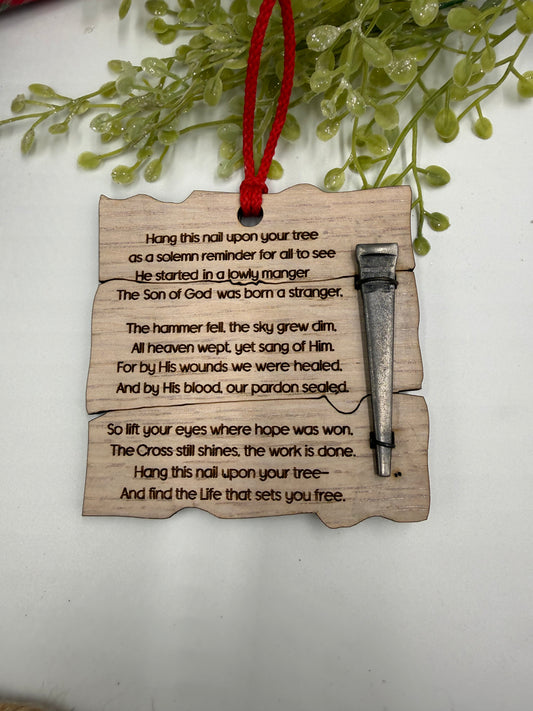 Wooden Jesus Nail Christian Christmas Ornament – Laser Cut Religious Holiday Faith Based Decoration