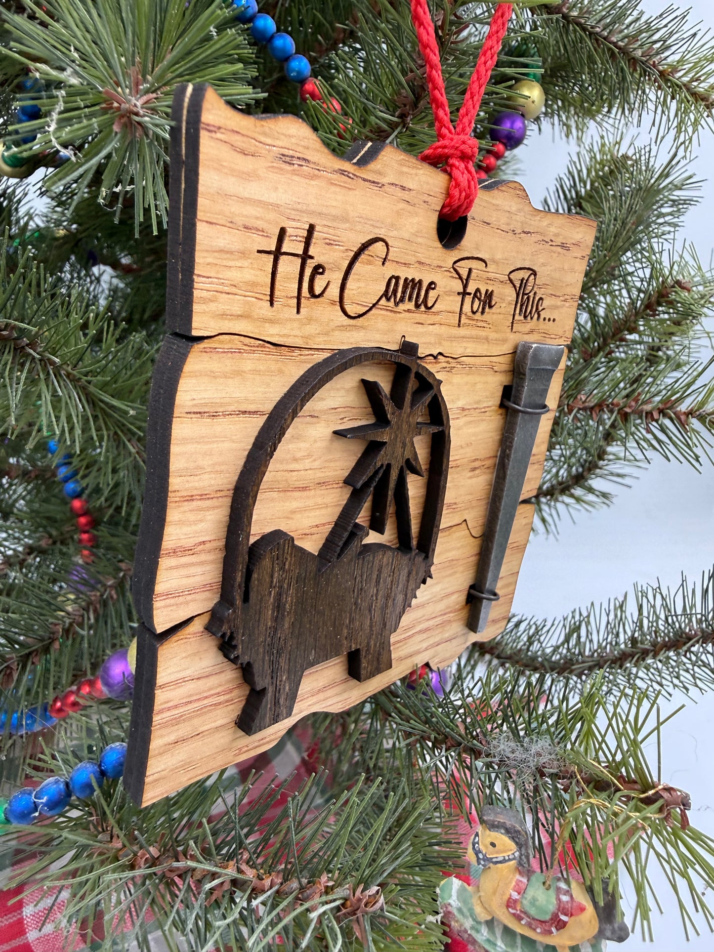 Wooden Baby Jesus Nativity and Nail Christian Christmas Ornament – Laser Cut Religious Holiday Faith Based Decoration