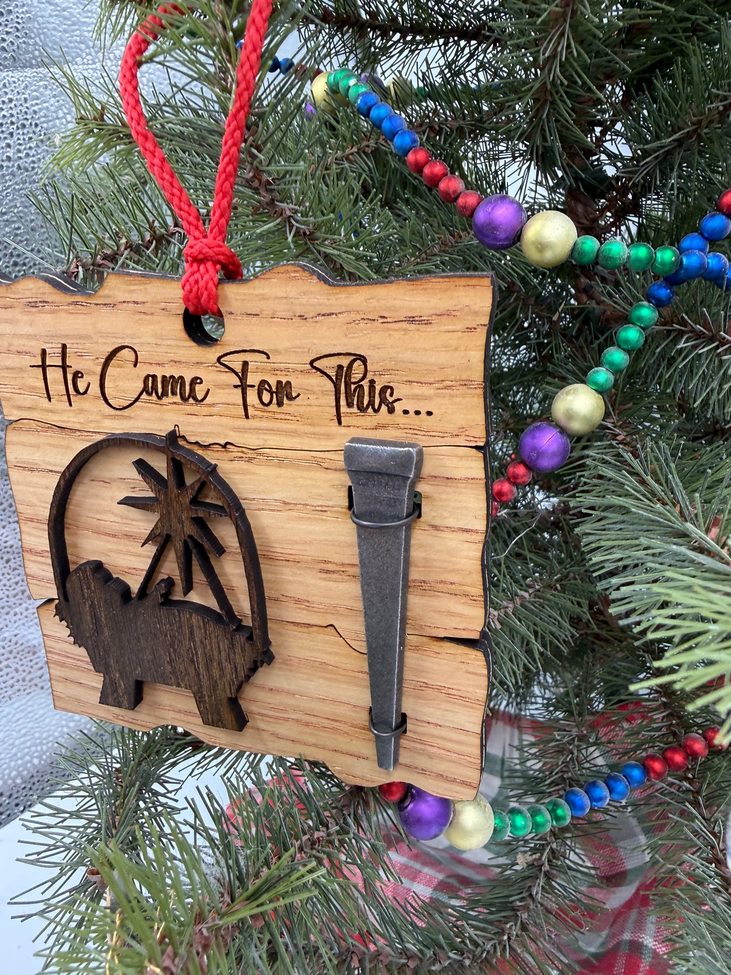 Wooden Baby Jesus Nativity and Nail Christian Christmas Ornament – Laser Cut Religious Holiday Faith Based Decoration