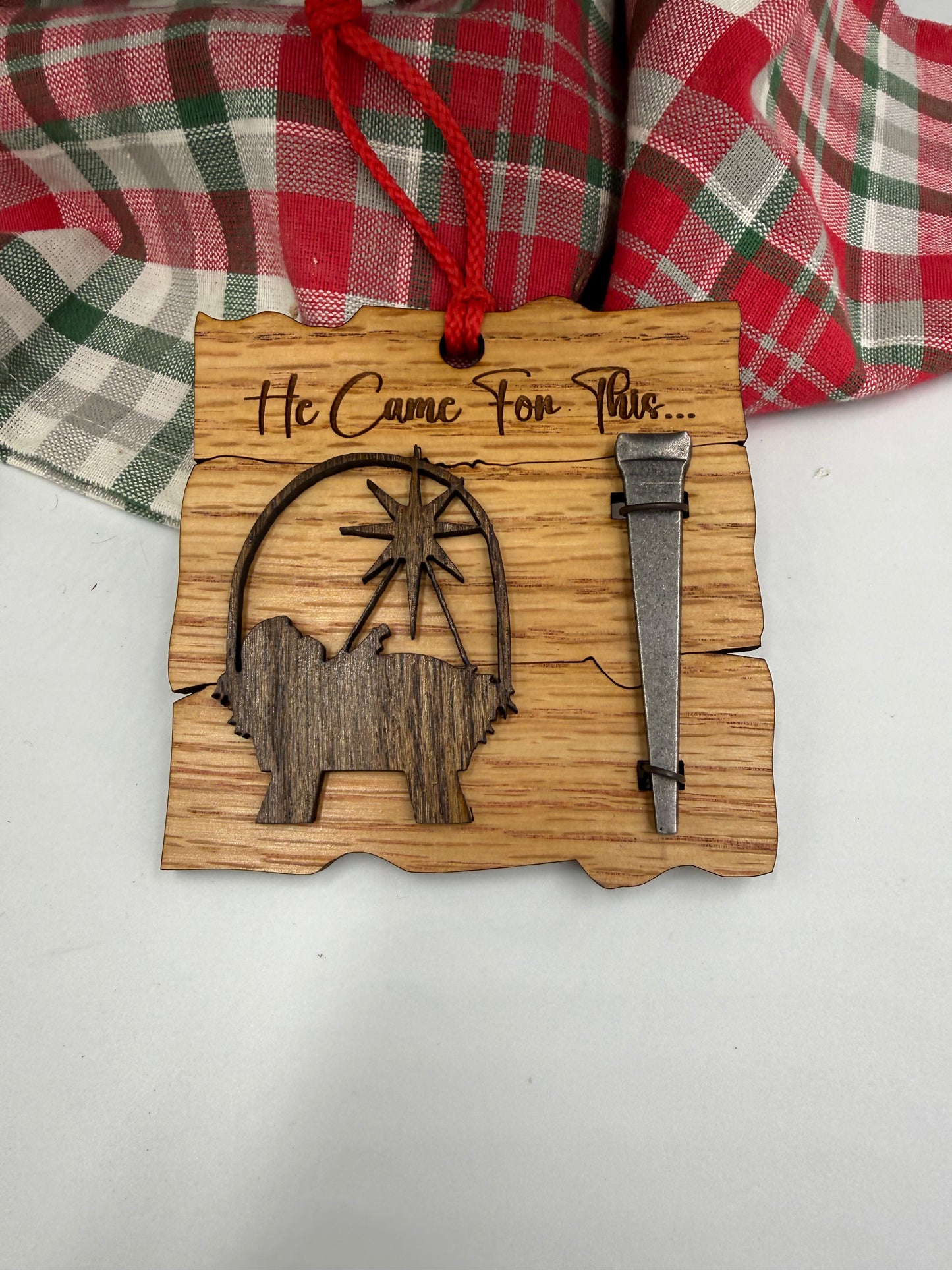 Wooden Baby Jesus Nativity and Nail Christian Christmas Ornament – Laser Cut Religious Holiday Faith Based Decoration