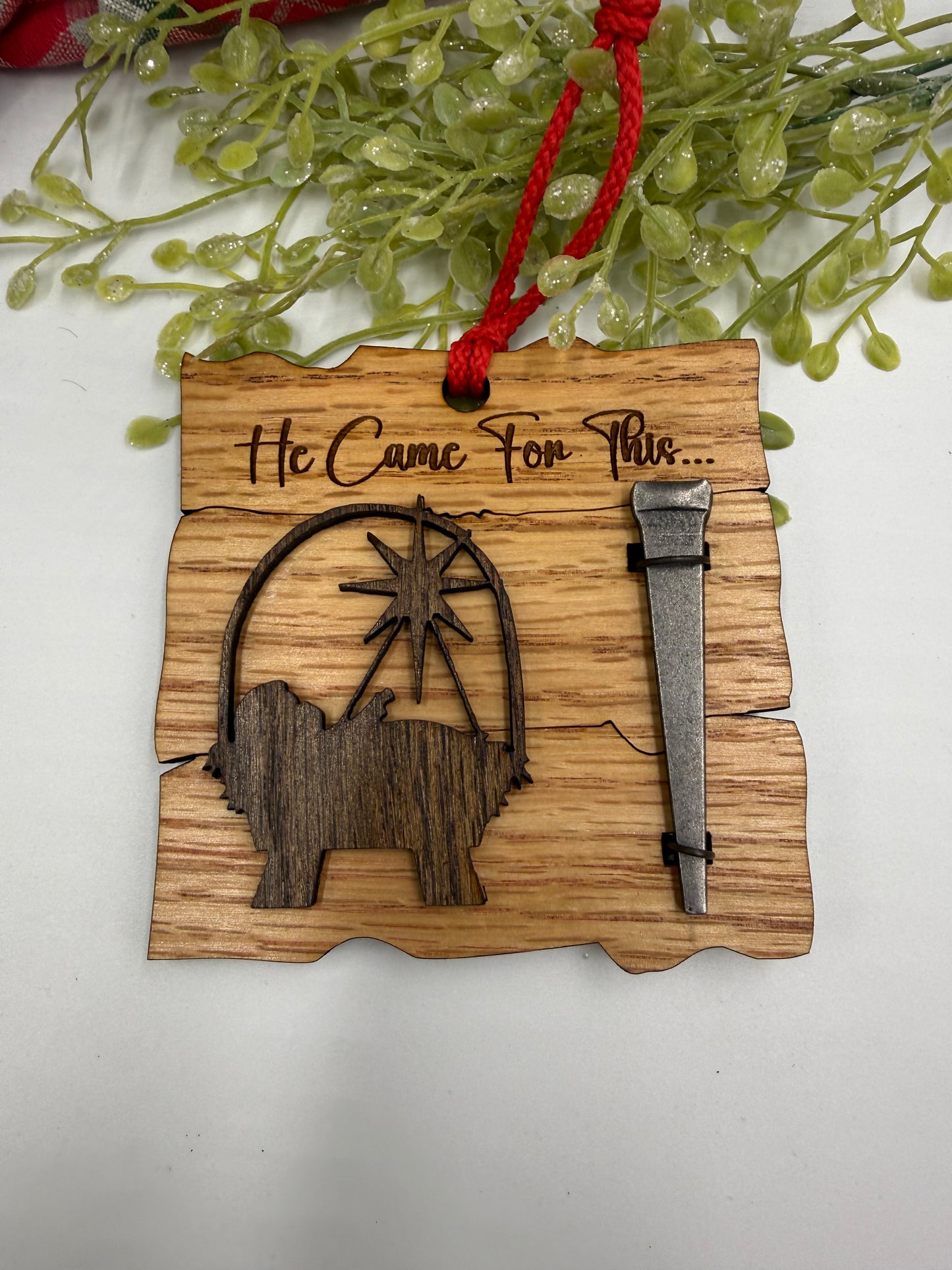 Wooden Baby Jesus Nativity and Nail Christian Christmas Ornament – Laser Cut Religious Holiday Faith Based Decoration