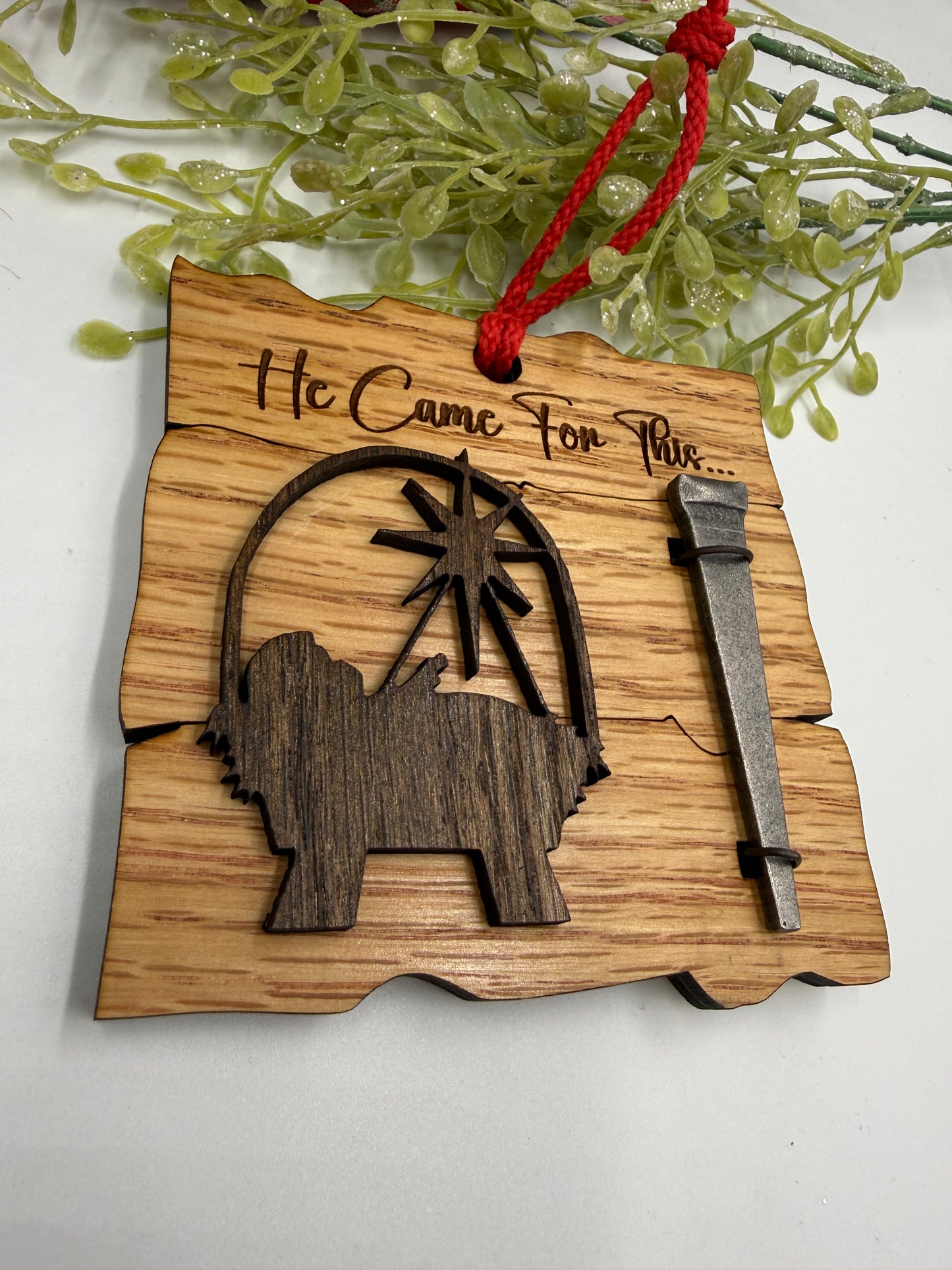 Wooden Baby Jesus Nativity and Nail Christian Christmas Ornament – Laser Cut Religious Holiday Faith Based Decoration