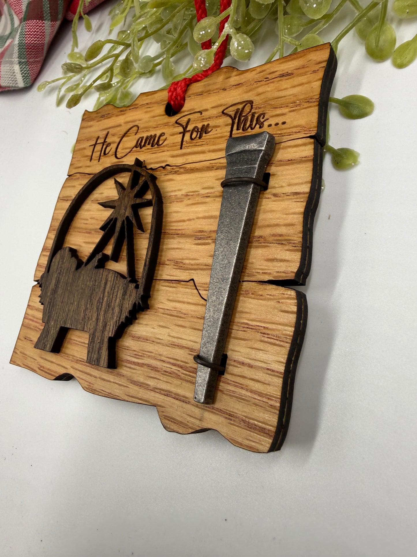 Wooden Baby Jesus Nativity and Nail Christian Christmas Ornament – Laser Cut Religious Holiday Faith Based Decoration
