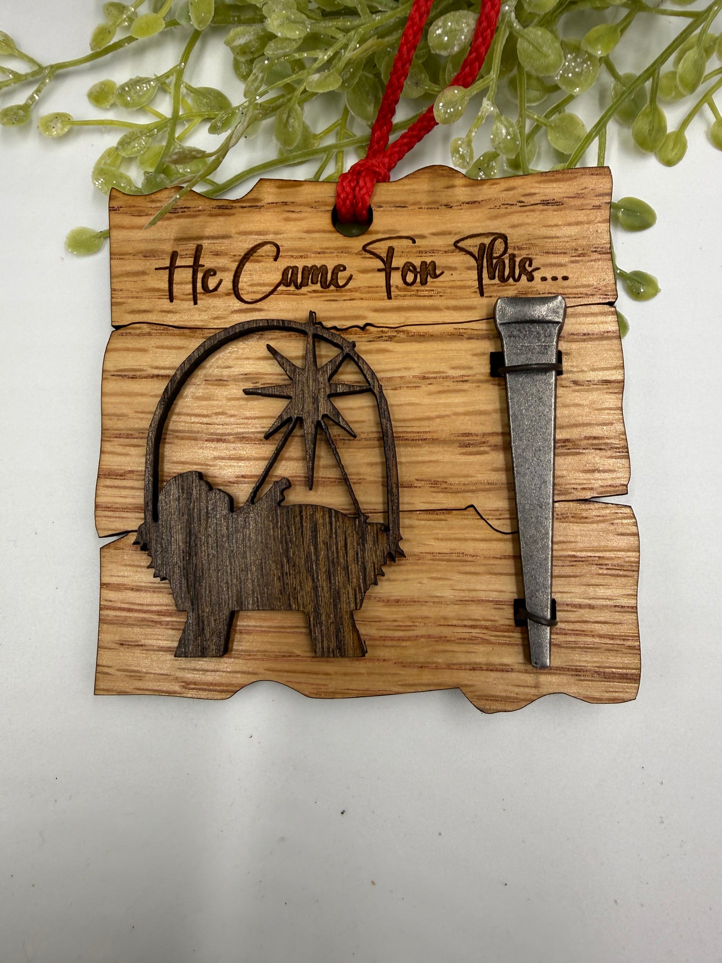 Wooden Baby Jesus Nativity and Nail Christian Christmas Ornament – Laser Cut Religious Holiday Faith Based Decoration