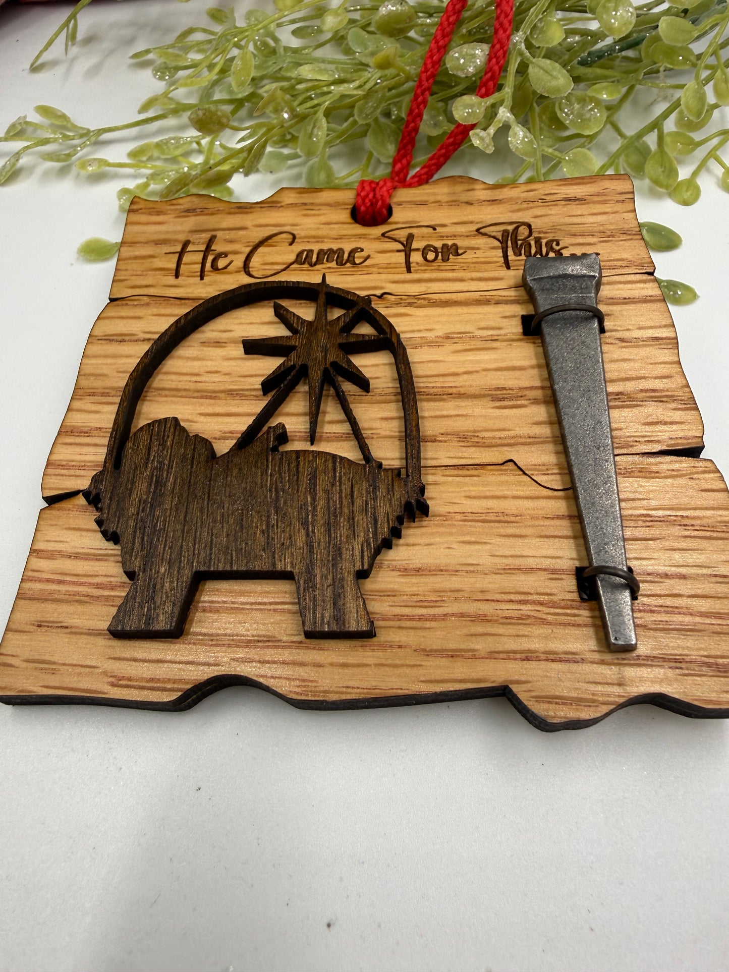 Wooden Baby Jesus Nativity and Nail Christian Christmas Ornament – Laser Cut Religious Holiday Faith Based Decoration