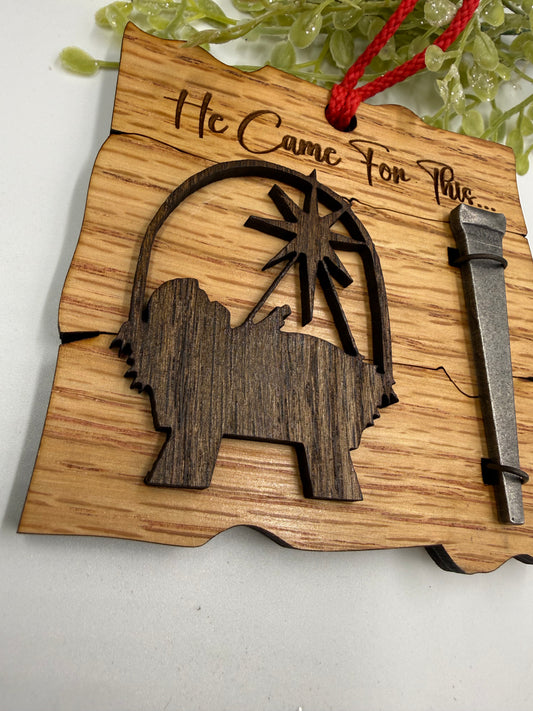 Wooden Baby Jesus Nativity and Nail Christian Christmas Ornament – Laser Cut Religious Holiday Faith Based Decoration