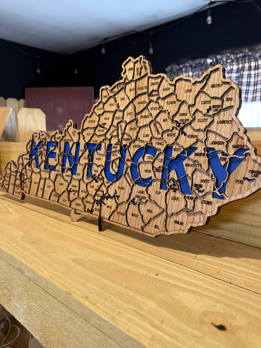 Kentucky County Map Sign KY State Map Wood Wall Art Laser Cut