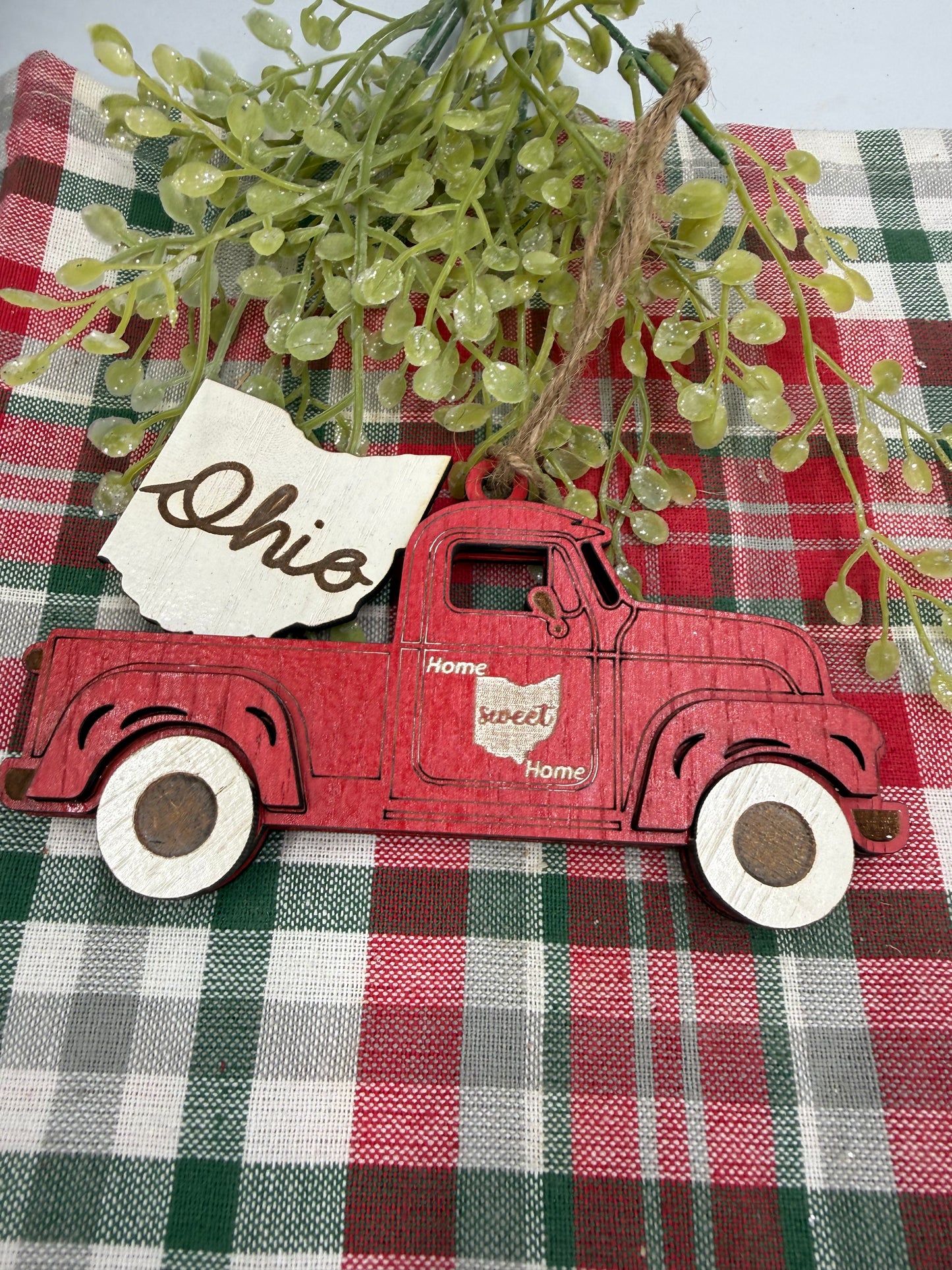 Ohio Old Truck State Pride Red Christmas Ornament Tree Decor