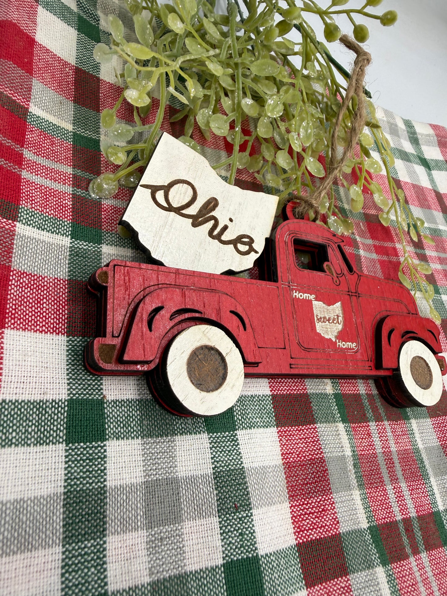 Ohio Old Truck State Pride Red Christmas Ornament Tree Decor