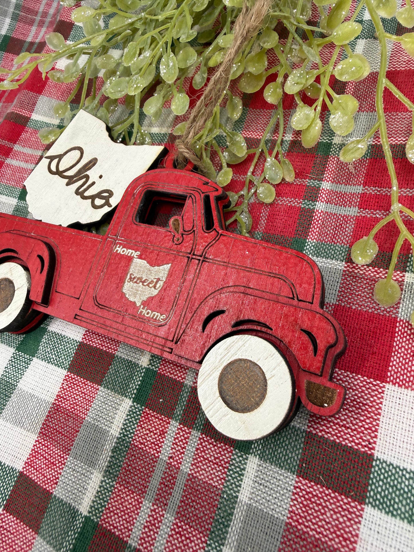 Ohio Old Truck State Pride Red Christmas Ornament Tree Decor