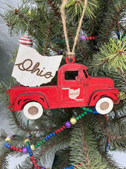 Ohio Old Truck State Pride Red Christmas Ornament Tree Decor
