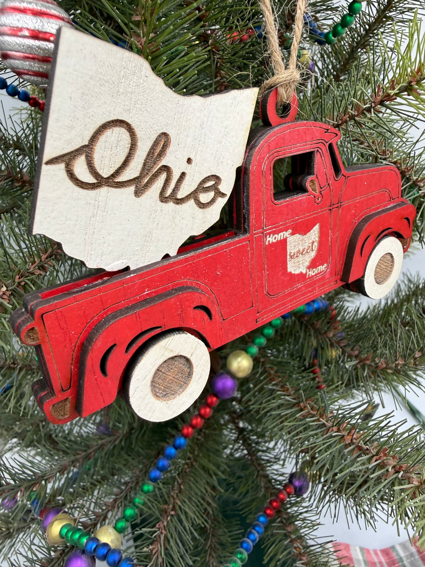 Ohio Old Truck State Pride Red Christmas Ornament Tree Decor