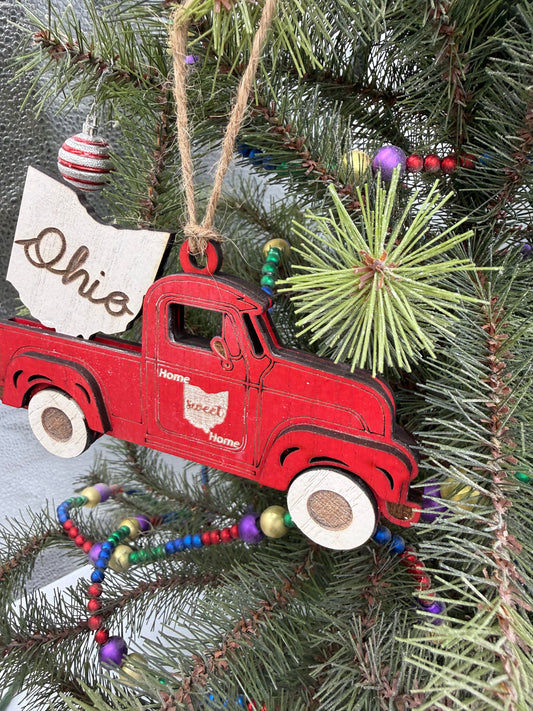 Ohio Old Truck State Pride Red Christmas Ornament Tree Decor