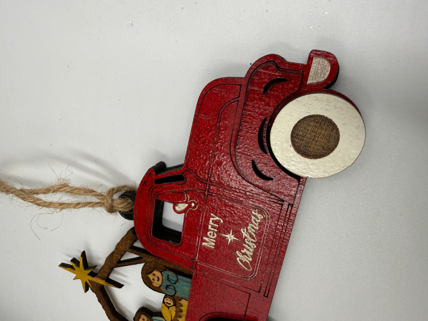 Nativity Old Red Truck Religious Christmas Ornament Manger Scene Tree Decor