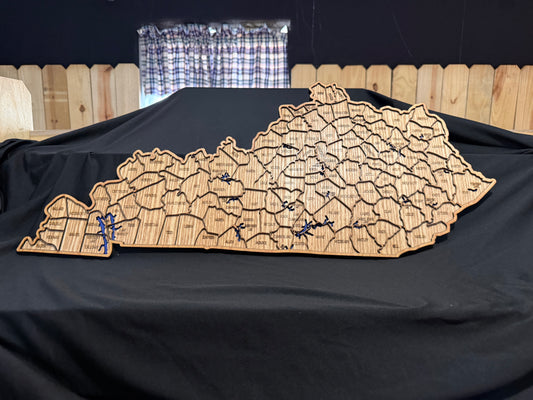 Wood Kentucky County Map Sign KY State Map Wall Art Laser Cut