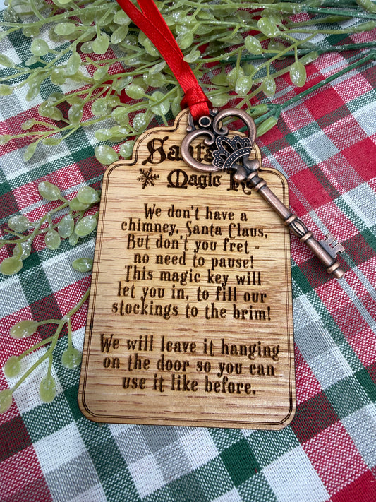 Santa’s Magic Key Ornament | Laser Engraved Wood Tag & Metal Key | No Chimney Christmas Tradition for Kids
