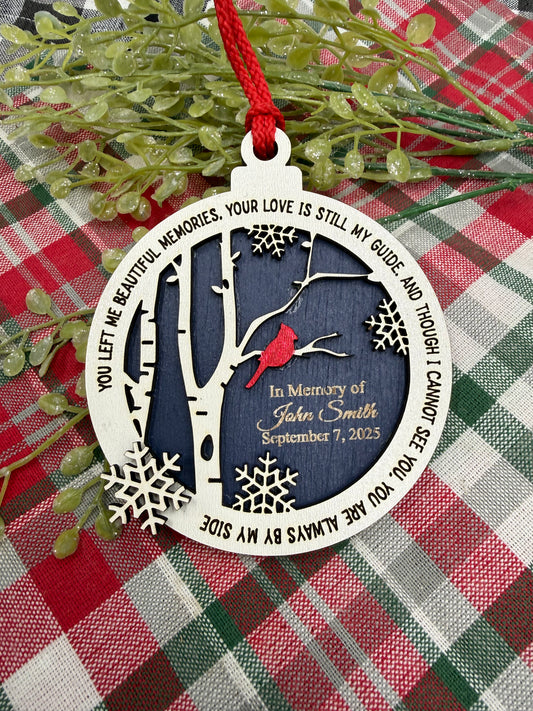 Personalized Cardinal Memorial Ornament: Laser Engraved Wood, In Loving Memory - Bereavement Funeral Keepsake