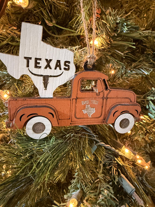 Texas Old Truck State Pride Big Tex Orange Christmas Ornament Tree Decor