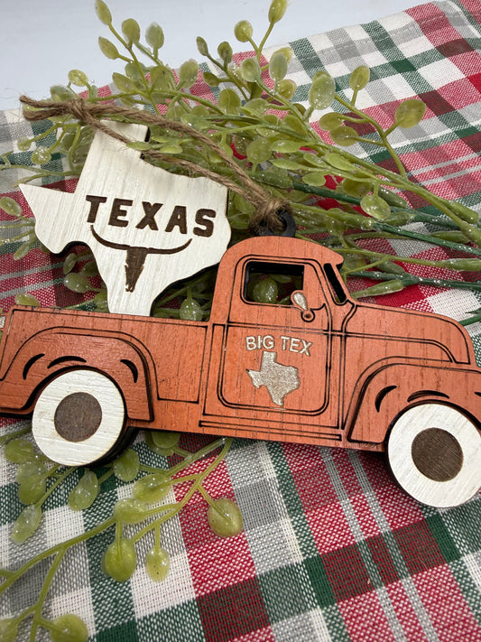 Texas Old Truck State Pride Big Tex Orange Christmas Ornament Tree Decor