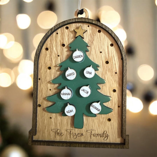 Personalized Family Christmas Tree Ornament Customized Laser Cut Wooden Decor Holiday Keepsake