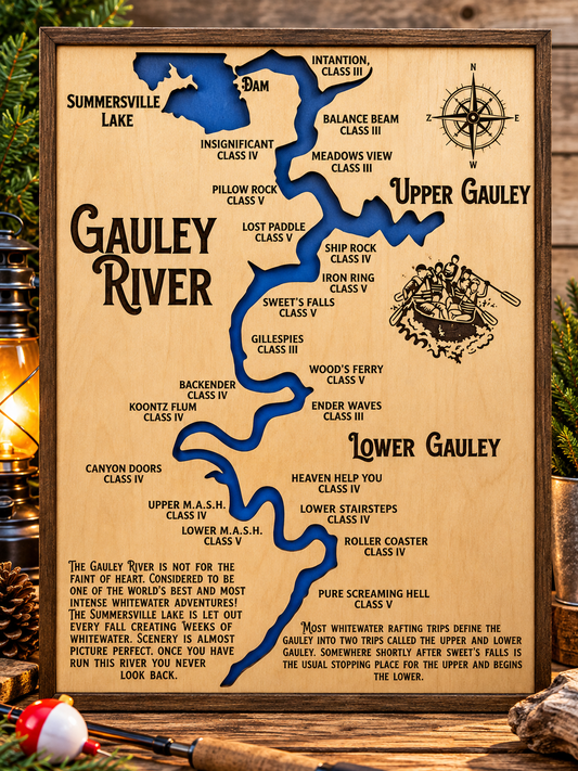Gauley River West Virginia whitewater rafting wooden map wall art