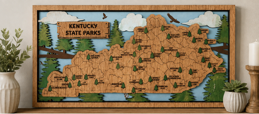 Kentucky State Parks Tracker Map, Wooden State Park Wall Art, KY Travel Map, Park Adventure Gift, Hand Painted 3D Wood Sign