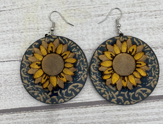 SUNFLOWER EARRINGS Turquoise Blue Jewelry Designer Beautiful Western Design Boutique Southern
