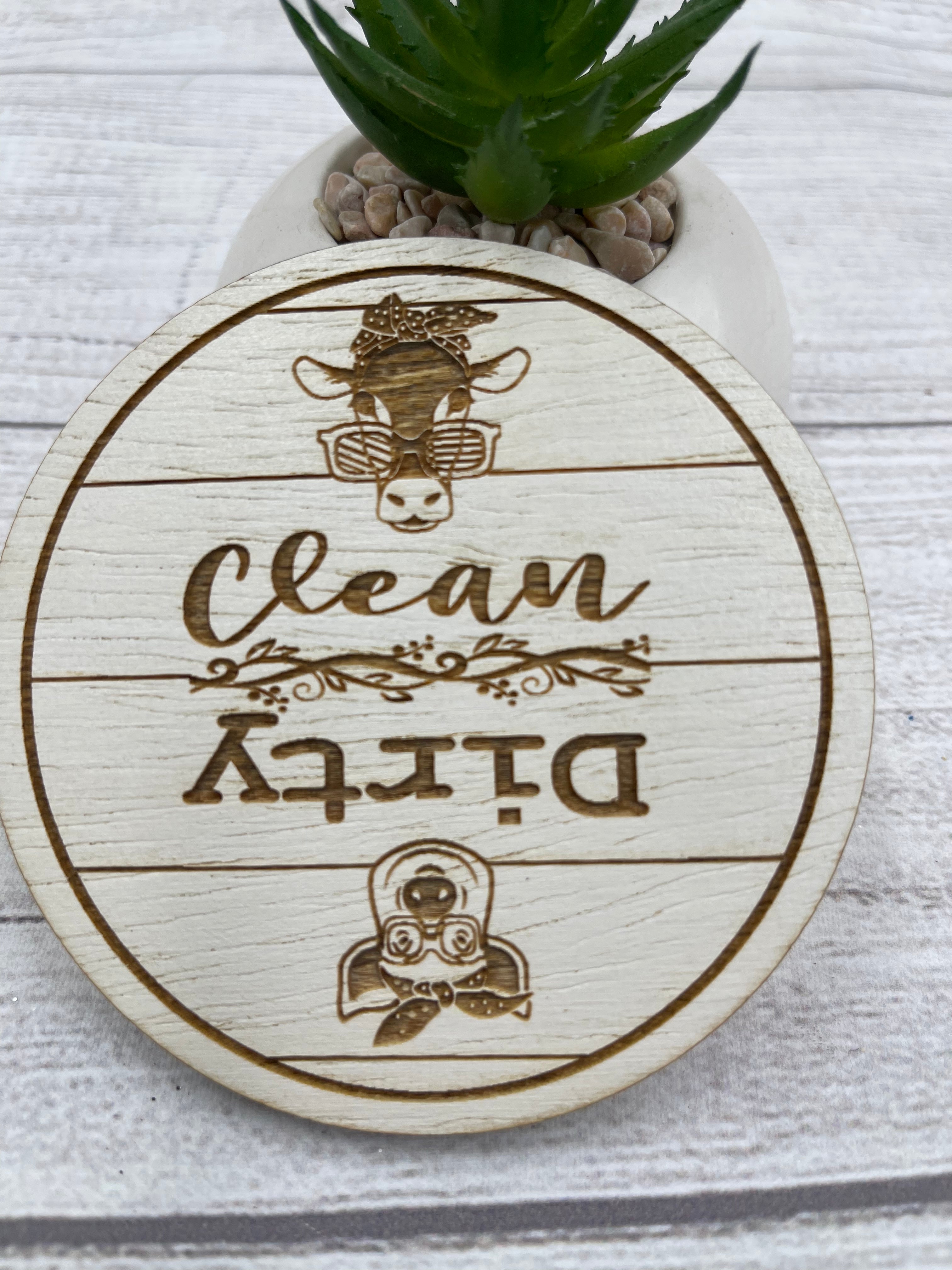 CLEAN DIRTY DISHWASHER MAGNET Cow says Clean Pig Says Dirty Farmhouse  Shiplap