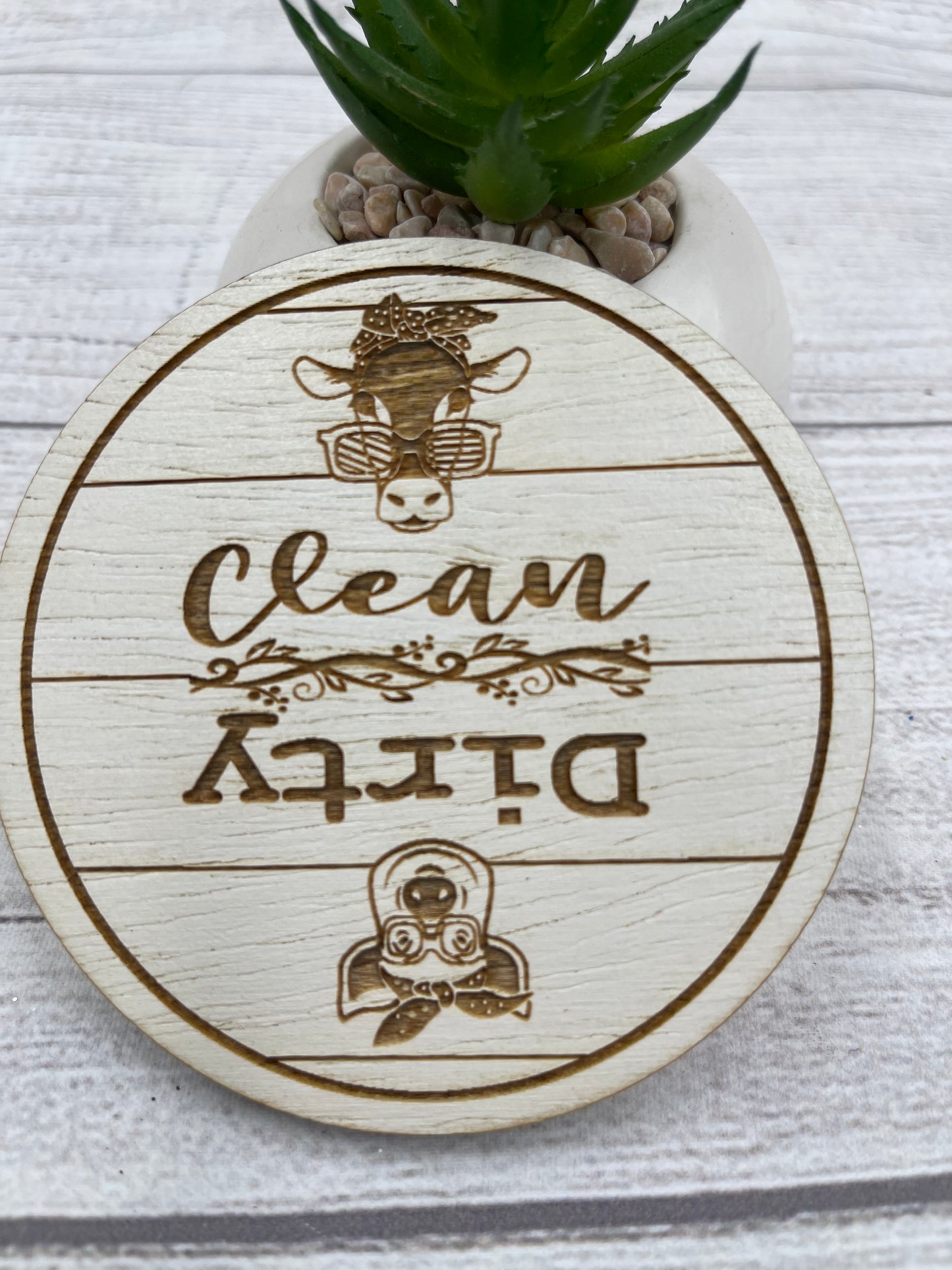 CLEAN DIRTY DISHWASHER MAGNET Cow says Clean Pig Says Dirty Farmhouse Shiplap