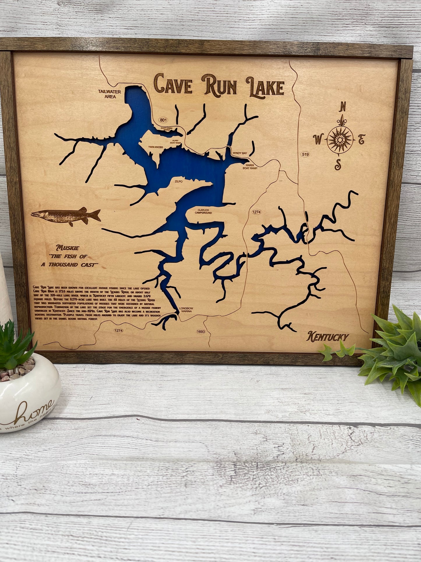 Cave Run Lake Layered Map Sign Wall Hanging
