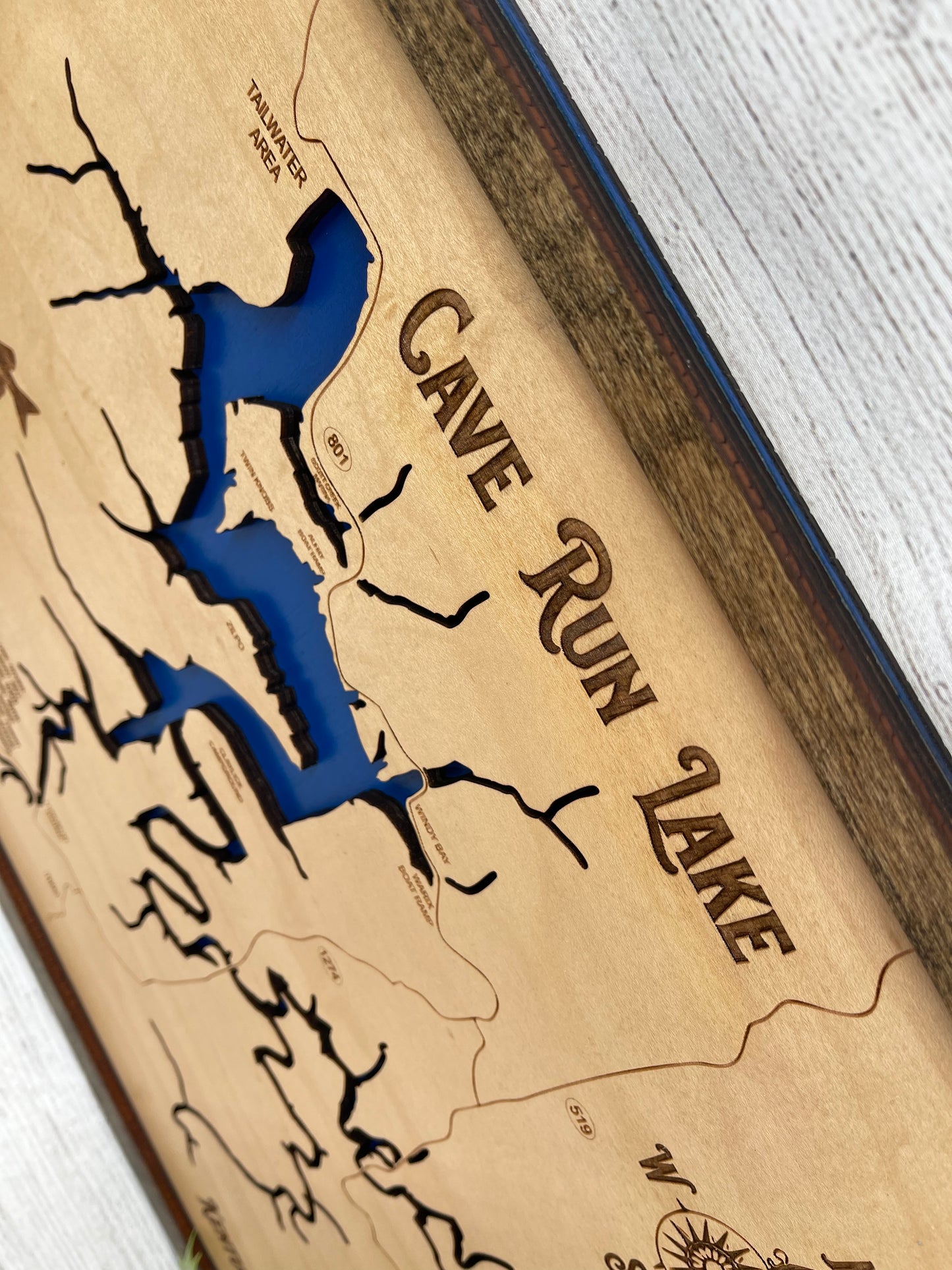 Cave Run Lake Layered Map Sign Wall Hanging
