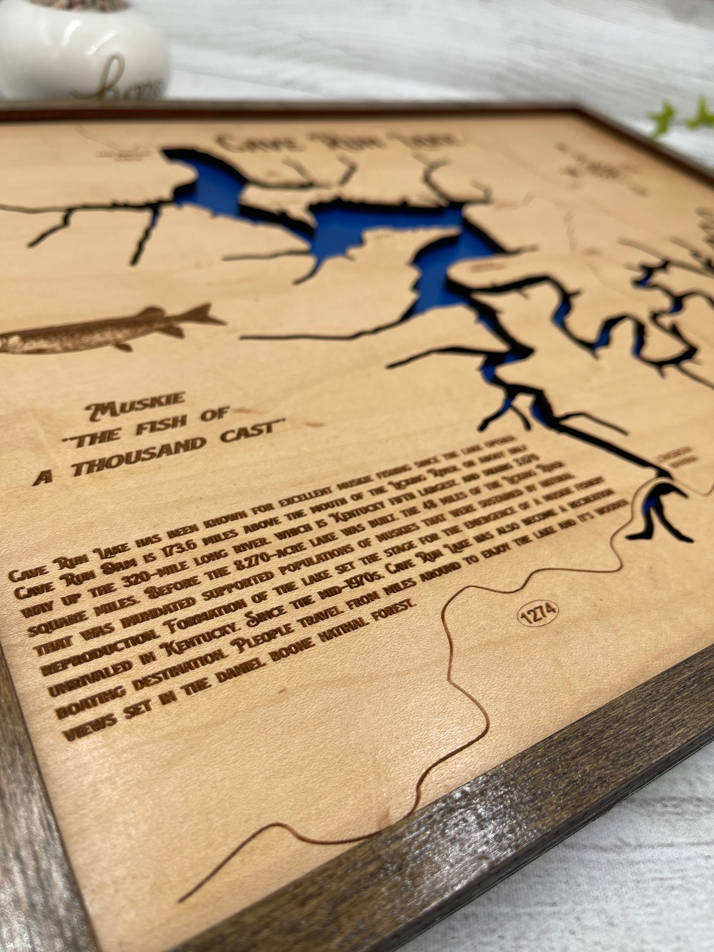 Cave Run Lake Layered Map Sign Wall Hanging