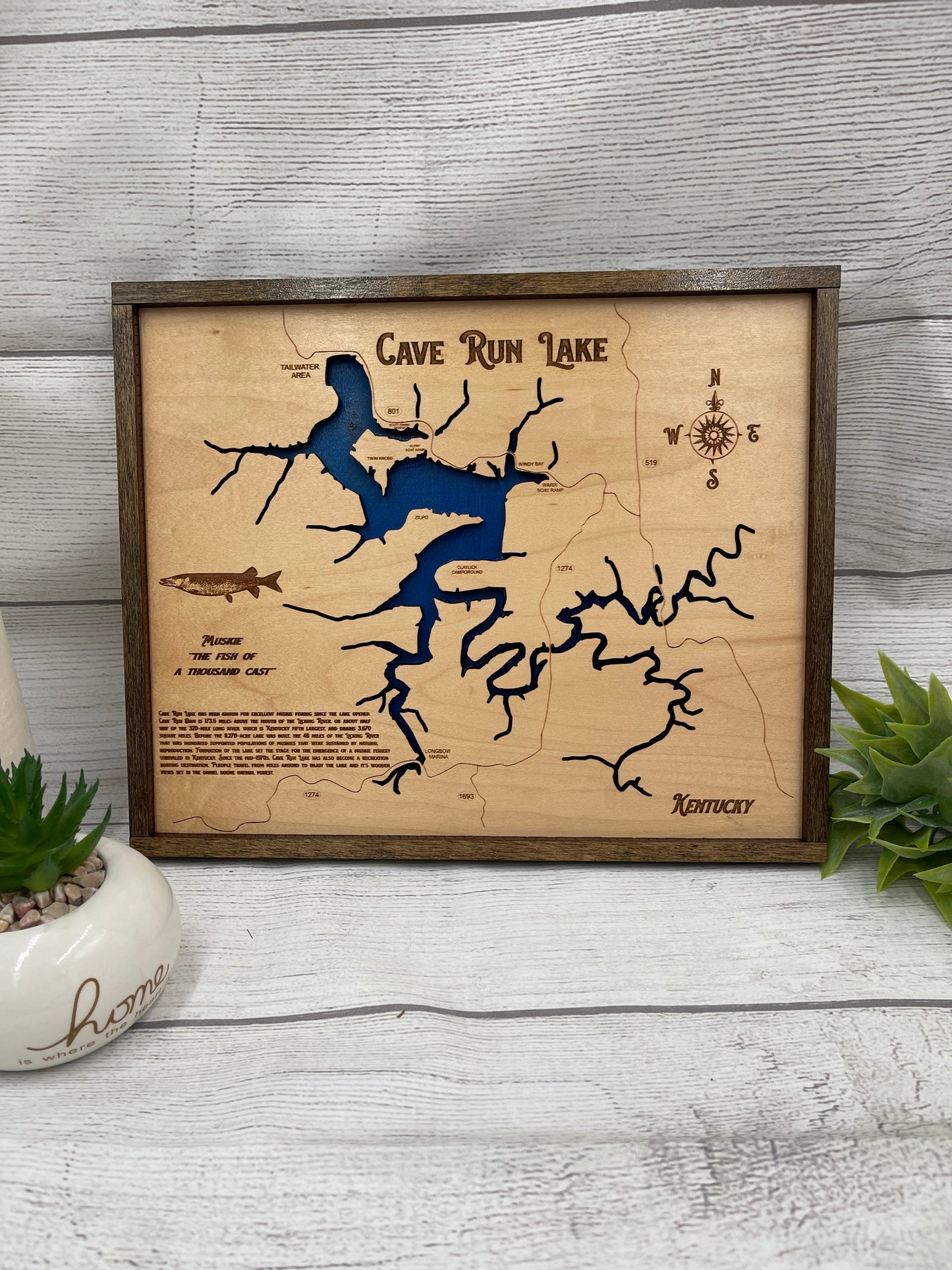 Cave Run Lake Layered Map Sign Wall Hanging