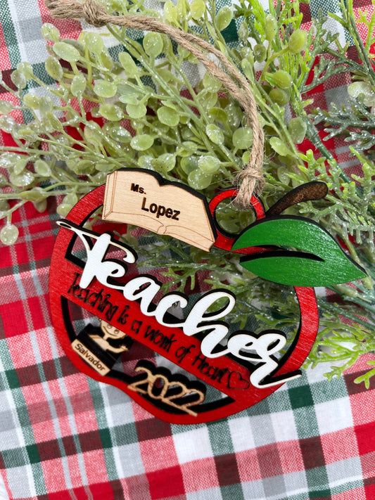 Teacher Christmas Ornament 2023 Teaching Is A Work of Heart - Personalization Available!