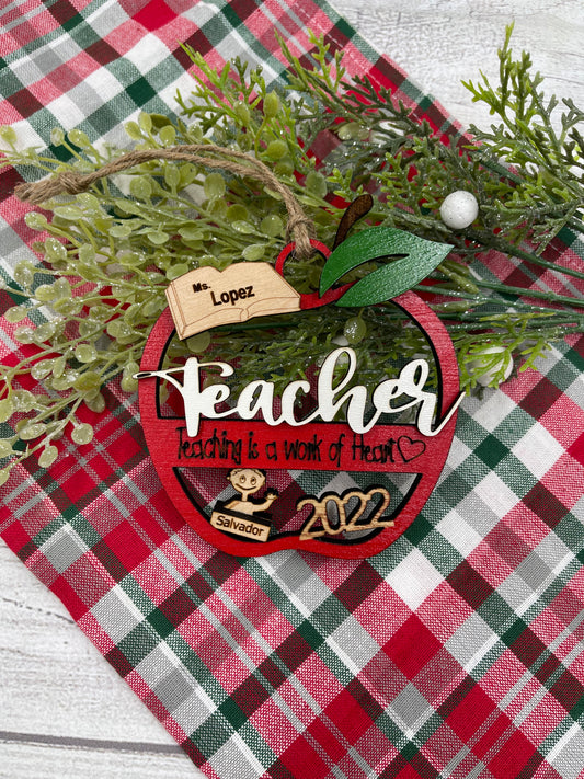 Teacher Christmas Ornament 2023 Teaching Is A Work of Heart - Personalization Available!