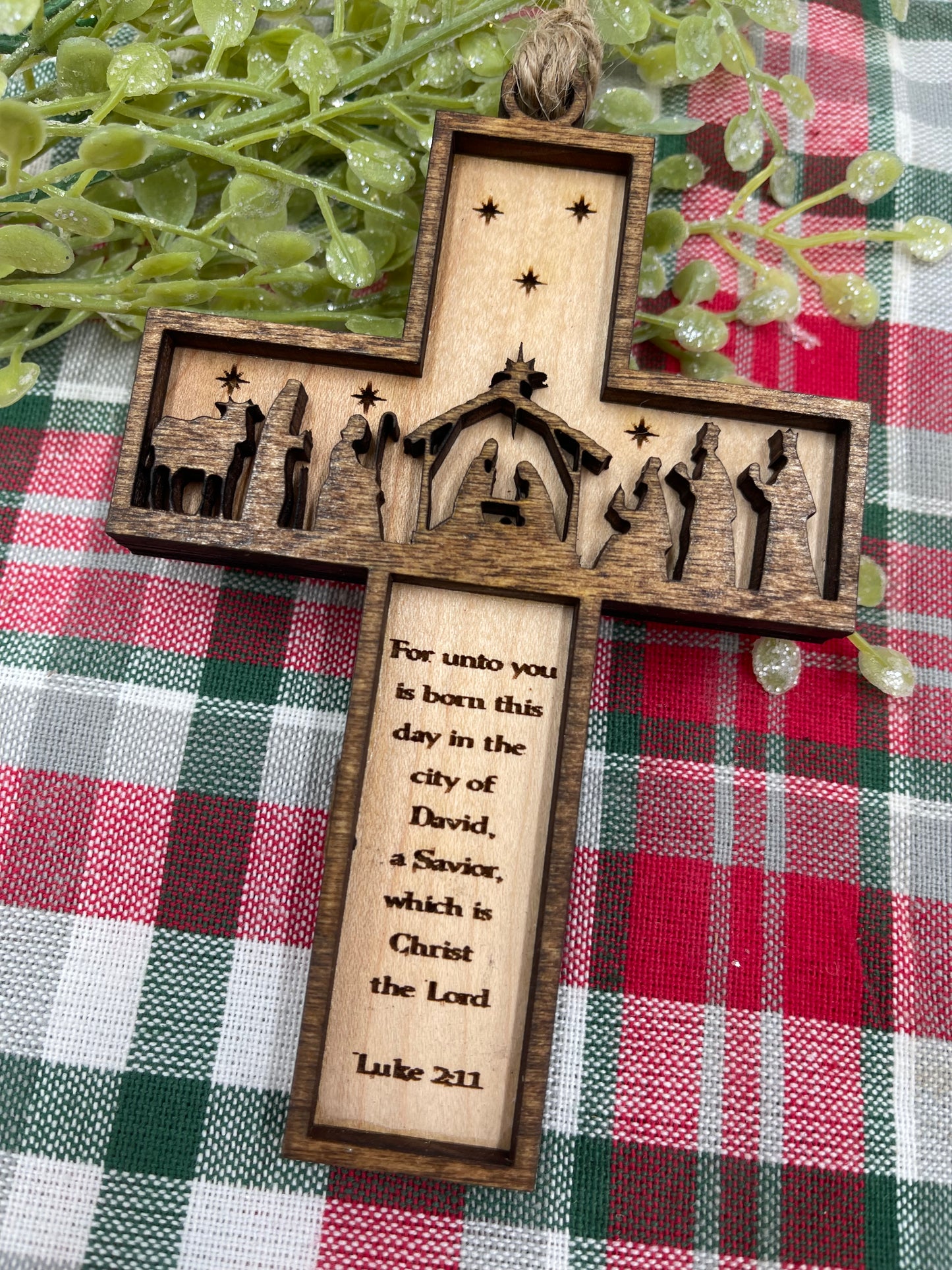 Nativity Cross Scripture Christmas Ornament - Religious Luke 2:11