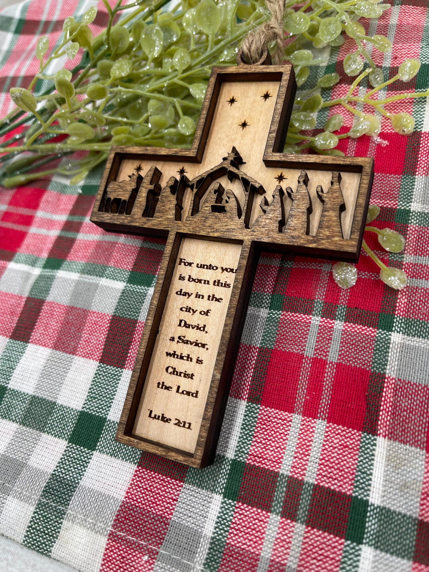 Nativity Cross Scripture Christmas Ornament - Religious Luke 2:11