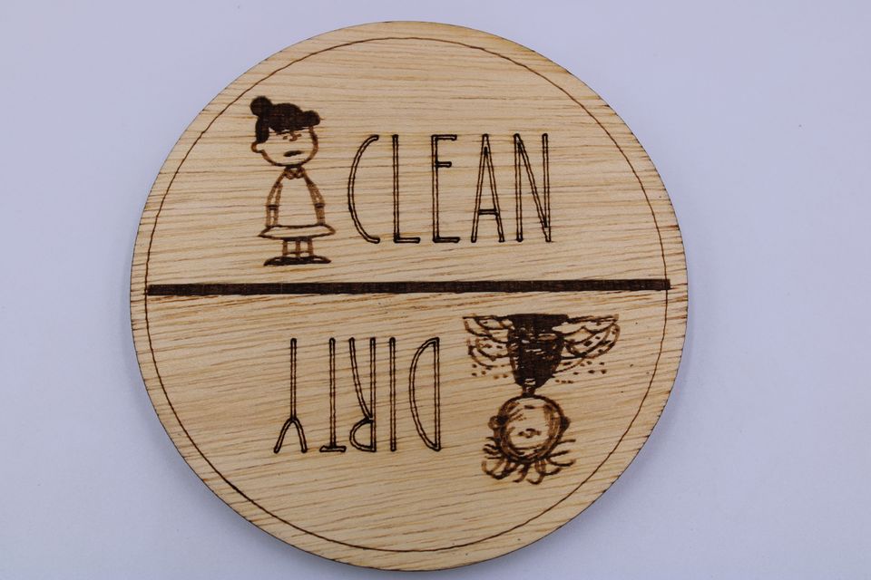 DISHWASHER Magnet, Clean Dirty Magnet, Peanuts, Strong Plywood Engraved Modern Magnets, Inspired Dishwasher Circle Magnet