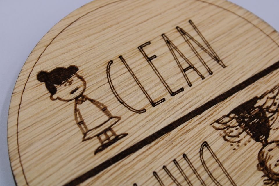 DISHWASHER Magnet, Clean Dirty Magnet, Peanuts, Strong Plywood Engraved Modern Magnets, Inspired Dishwasher Circle Magnet