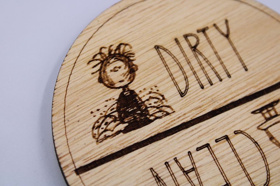 DISHWASHER Magnet, Clean Dirty Magnet, Peanuts, Strong Plywood Engraved Modern Magnets, Inspired Dishwasher Circle Magnet