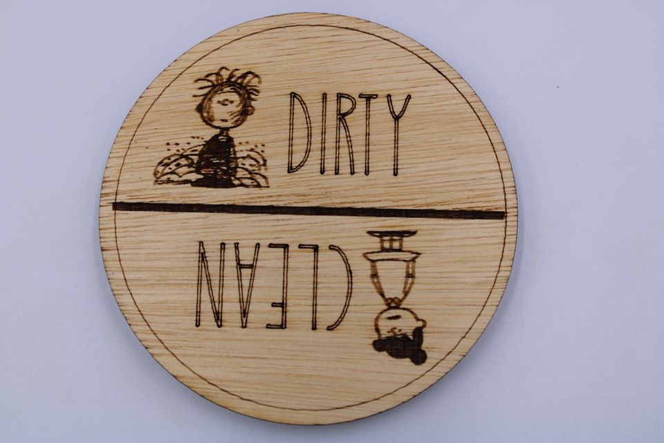 DISHWASHER Magnet, Clean Dirty Magnet, Peanuts, Strong Plywood Engraved Modern Magnets, Inspired Dishwasher Circle Magnet