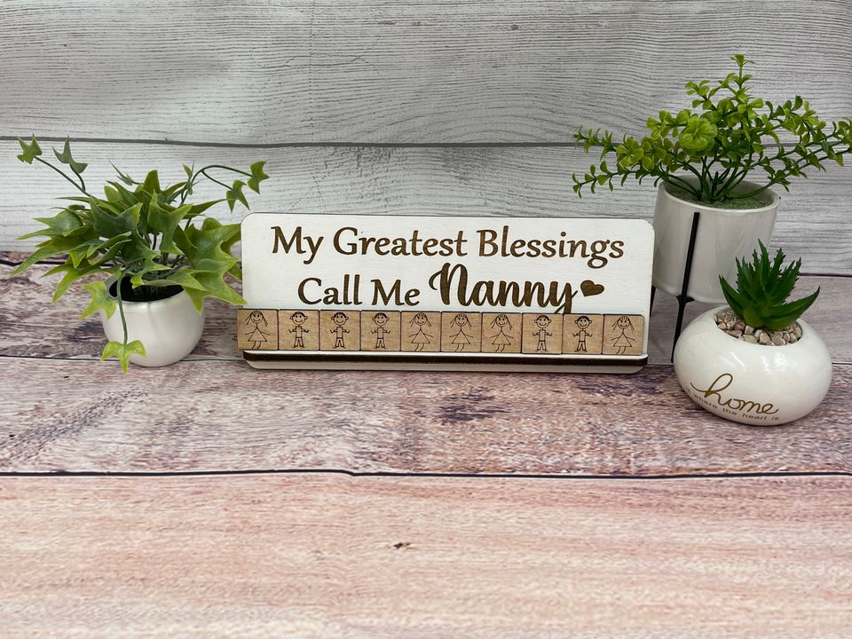 Nanny Sign - My Greatest Blessings Call Me Nanny - Wood Sign With Grandkid kids Tiles