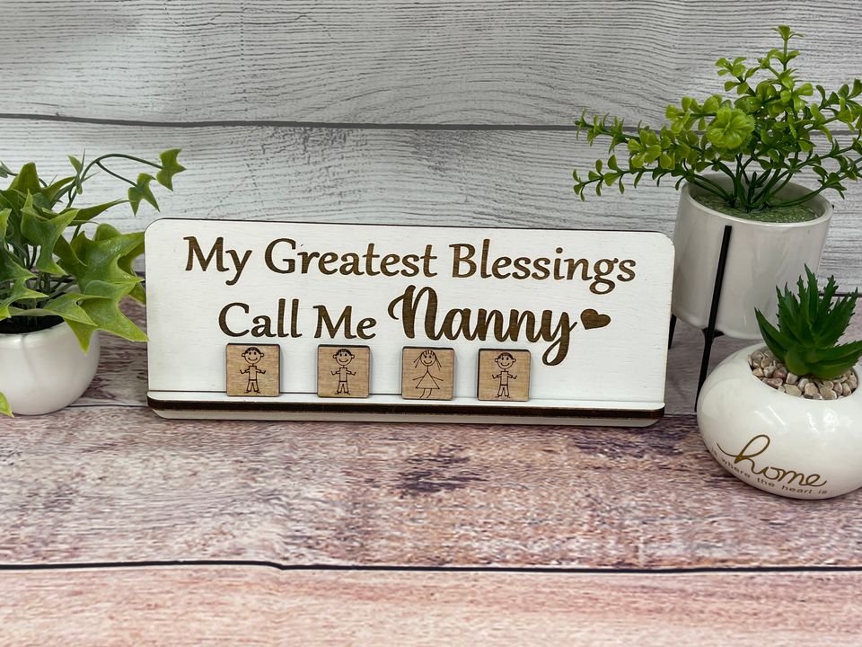 Nanny Sign - My Greatest Blessings Call Me Nanny - Wood Sign With Grandkid kids Tiles