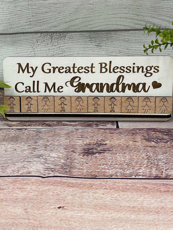 Grandma Sign - My Greatest Blessings Call Me Grandma - Wood Sign With Grandkid kids Tiles