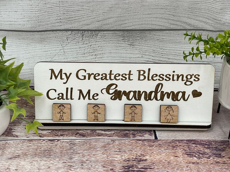 Grandma Sign - My Greatest Blessings Call Me Grandma - Wood Sign With Grandkid kids Tiles