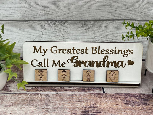 Grandma Sign - My Greatest Blessings Call Me Grandma - Wood Sign With Grandkid kids Tiles