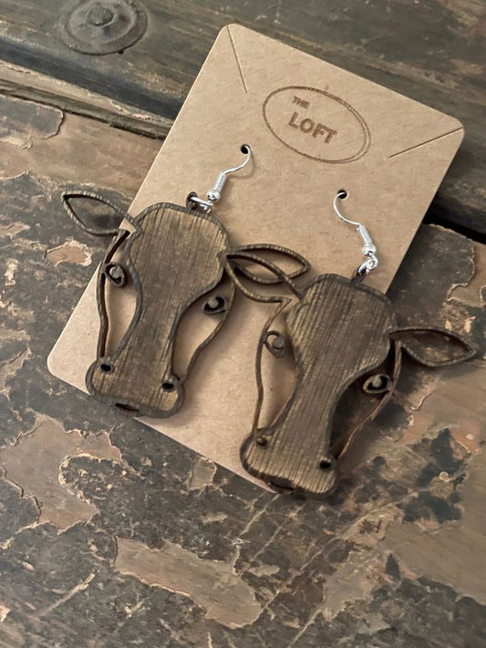 Cow Head Farm Girl Wooden Laser Engraved Earrings - Whimsical & Fun!