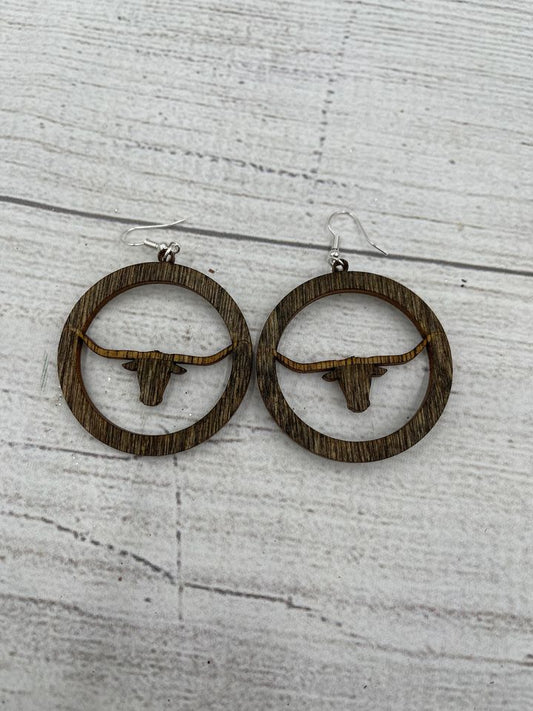 Wood Longhorn Cow Western Inspired Earrings Western life